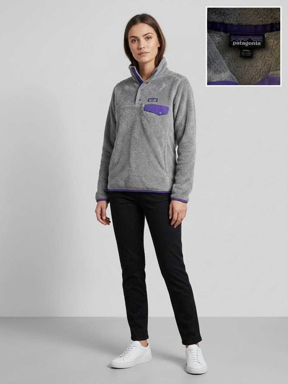 Patagonia Gray Fleece Pullover with Purple Trim - Picture 5 of 7